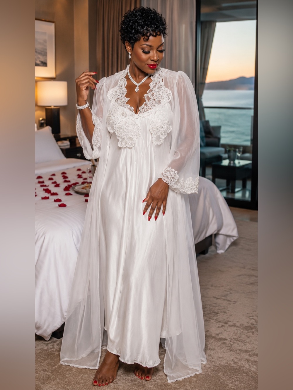 Vintage Victoria's Secret Gold Label White Satin Nightgown with Sheer Lace Robe